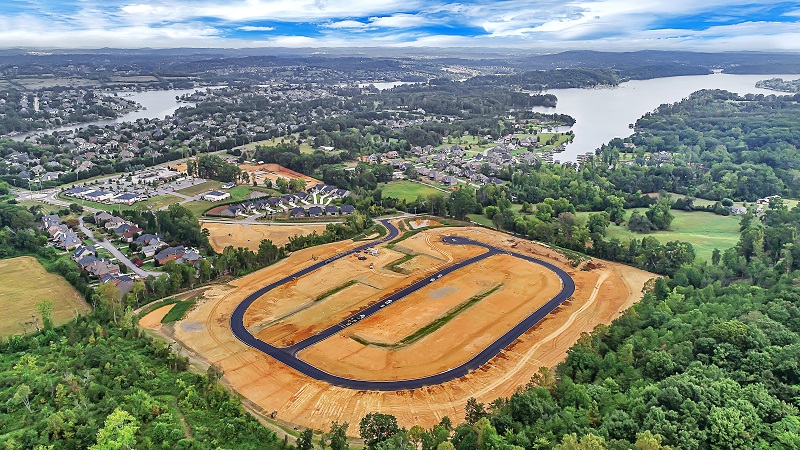 The Woods at Choto drone shot of lake